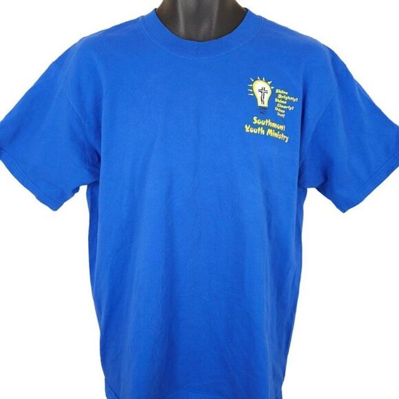 Vintage Christian T Shirt Mens Size Large Blue Let Your Light Shine Bible Verse - Picture 2 of 6